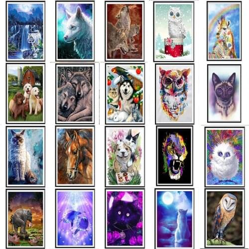 25 patterns Animal 5D diamond painting full diamond wolf owl tiger round diamond mosaic pattern home decoration DIY handmade