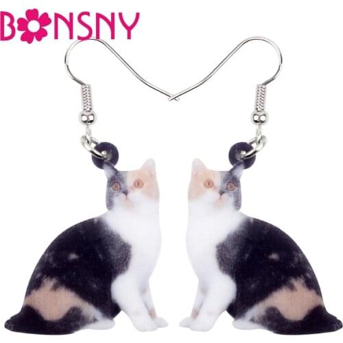 Bonsny Acrylic Elegant Spotted Kitten Cat Earrings Big Long Dangle Drop Fashion Jewelry For Women Girls Ladies Kids Animal Bulk