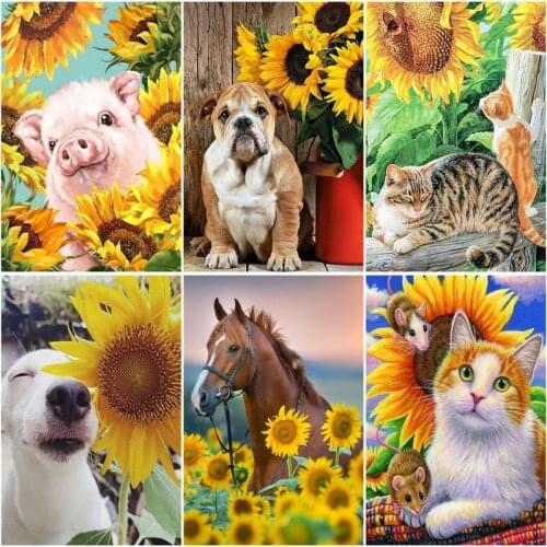 CHENISTORY Frame Diy Paint By Numbers Kits Acrylic Wall Art Home Decors Sunflower And Pig Coloring By Numbers For Diy Gift 60x75
