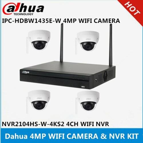 Dahua 4MP dome camera Wi-Fi Kit: 4channel Wifi NVR2104HS-W-4KS2 & 4 pcs 4MP WIFI outdoor camera IPC-HDBW1435E-W