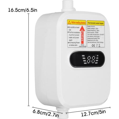 220V 3500W Mini Water Heater Hot Electric Tankless Household Bathroom Faucet with Shower Head LCD Temperature Display