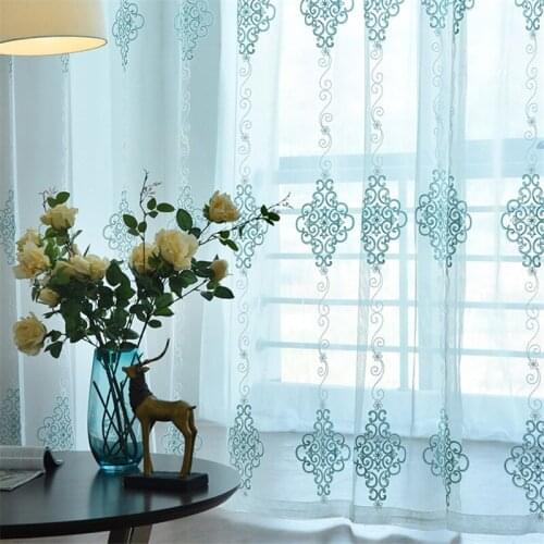 European Floral Tulle Curtains for Living Room Bedroom,Modern Sheer Curtains for Kitchen Embroidered Window Screening Customize