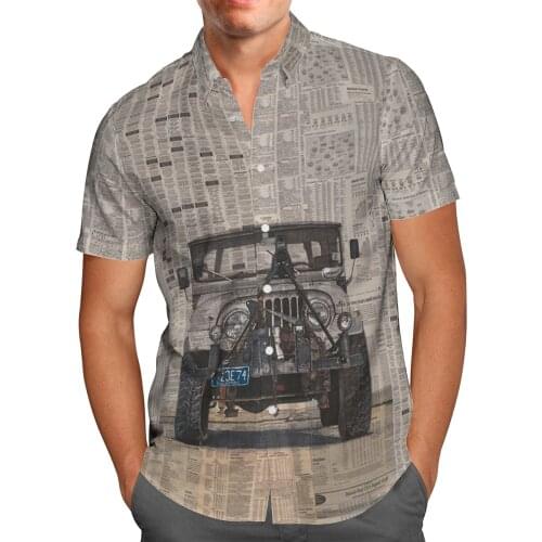 Vintage 3D Newspaper Car Beach Hawaiian 2021 Summer Shirt Short Sleeve Shirt Streetwear Oversized Camisa Social Chemise Homme