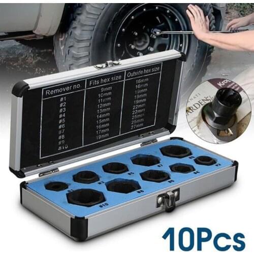 10Pcs/lot Damaged Nut Bolt Remover 9-19Mm Car Garage Mechanics Equipment Tool Extractor Hand Tools Kit With Box