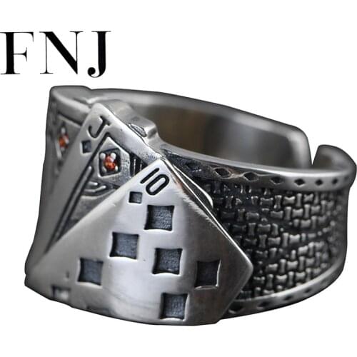 FNJ 925 Silver Poker Ring New Fashion Punk S925 Sterling Silver Rings for Women Jewelry Adjustable Size