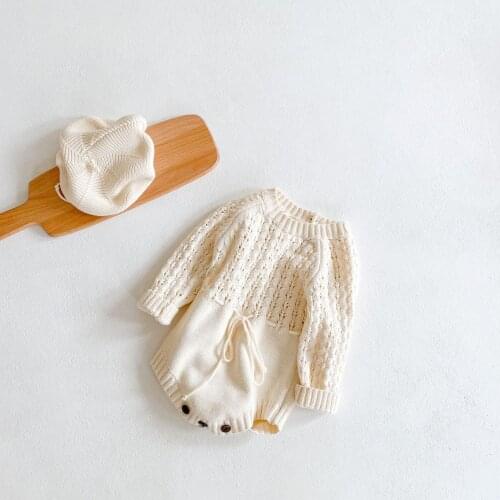 Lunoakvo Knitted Baby Clothes Autumn Winter Newborn Baby Romper Long Sleeve Girl Jumpsuit Toddler Sweater Onesie Boy Clothes