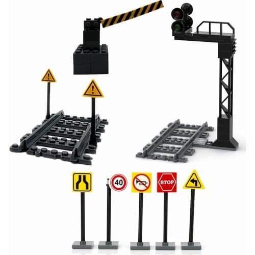 Creator Moc Railway Tracks Blocks Traffic Light Road Sign Building Bricks for Kids DIY Toys Model Compatible City Classic Blocks