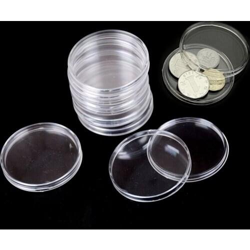10Pcs/set 50mm Dia Round Clear Coin Storage Container Boxes Commemorative Coin Holder Plastic Cases Collection Gifts