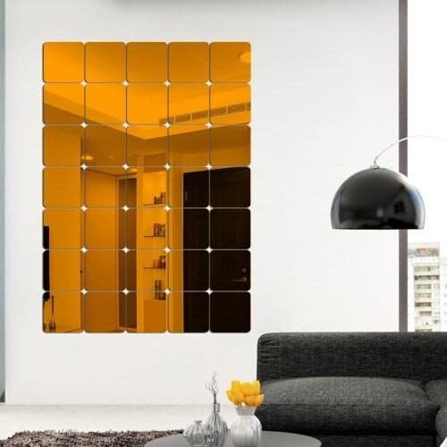Square 3D 15X15cm Gold Sliver Mirror wall sticker customizable Acrylic self-adhesive DIY decorative Mirror for living room