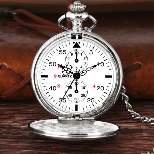 Polishing Silver/Black Cover Quartz Pocket Watch Exquisite Round Display Dial Pocket Pendant Clock Gifts Men Women