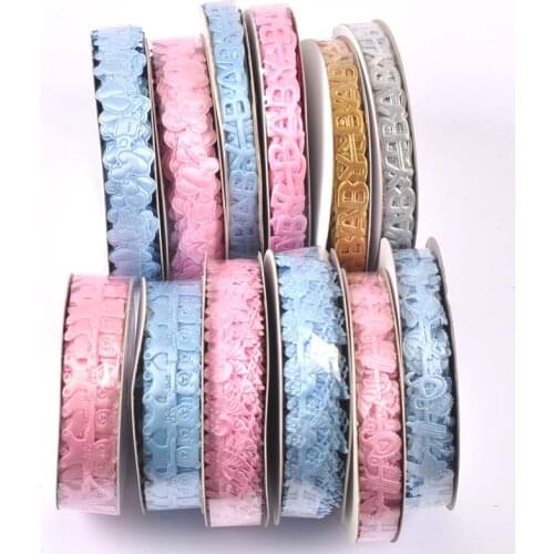 10-15mm Pink/Blue Ribbons For Crafts Supplies Embroidered Fabric Baby Shower DIY Decoration DIY Sewing Wrapping Gift Accessories