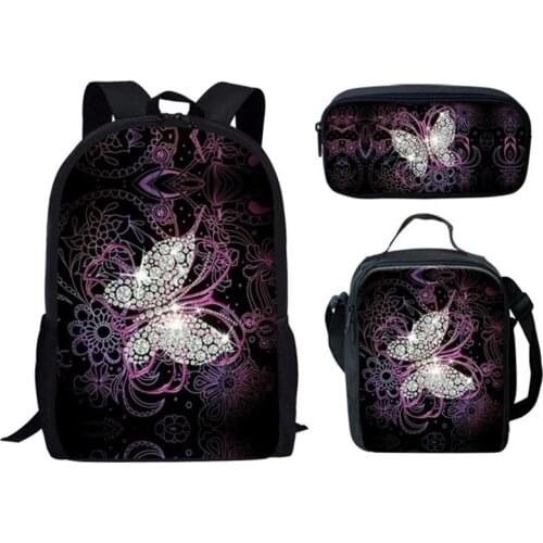 Customized Adorable butterfly School Bags 3Pcs/Set Cool Animal Print School Backpack For Girls Boys Satchels Kids Bag Elegant