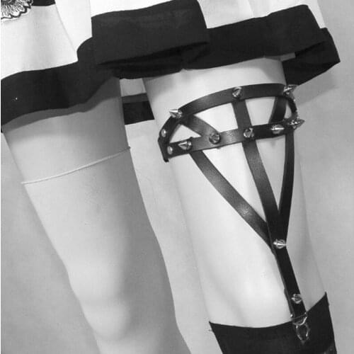 Fashion Sexy Goth Rock leather leg garters belts for women Adjustable size Punk Rivet garter belt Thigh sock garter