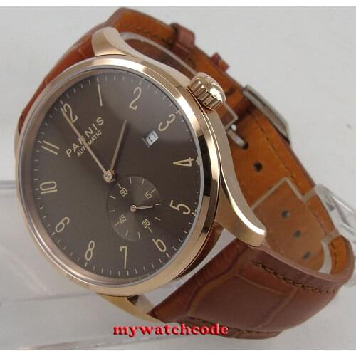 42mm parnis coffee dial rose golden case date window automatic mens watch P957B