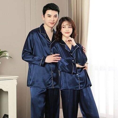 Womens 100% Real Silk Satin Pajamas Pyjamas Set Sleepwear Couple Pajamas Suit Female Sleep Men Loungewear homewear Plus Size