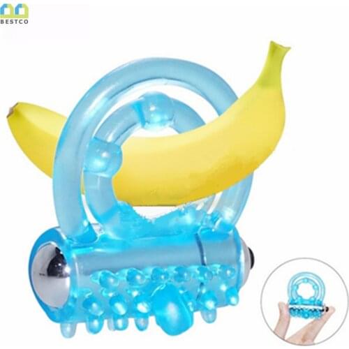 BESTCO Male Vibrator Cock Doubles Ring Bullet Time Delay Penis Enlarger Condom Erotic 18+ Adult Sex Toy Silicone Chastity Device