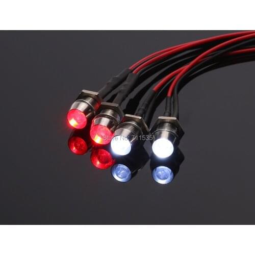 4 LED Lights Kit 5mm White + 3mm Red For RC Car 1/10 1/8 HSP Redcat RC 4WD Tamiya Axial SCX10 D90 HPI RC Car Truck SUV Model