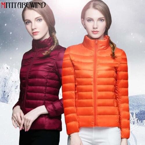 2020 Autumn Winter White Down Jacket Women Lightweight Stand Collar Slim Fit Womens Jacket S-XXXL Short Style Coat Down Jacket