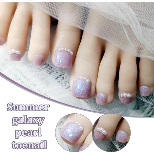 Toe Nail Patch Summer Galaxy Blue Spar Pearl Decoration Fashion Nail Art Finished 24pcs With Glue Nails Accesorios