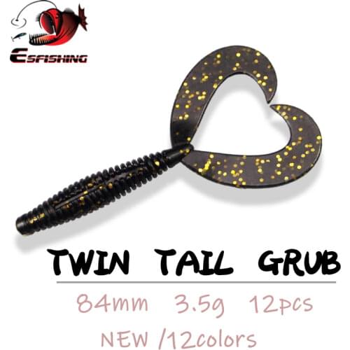 ESFISHING Fishing Bait Soft Lure Twin Tail Grub 84mm 12pcs Jigging Lure Artificial Bait Fishing Tackle Pesca Trout