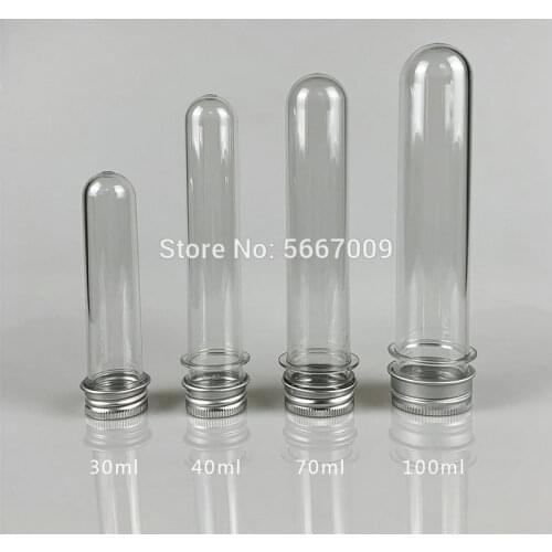 10pcs lab 30/40/70/100ml PET test tube bottle Transparent cylindrical plastic refillable bottle for Mask candy data line