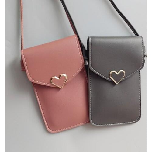 Q Women Touch Screen Cell Phone Purse Transparent Simple Bag New Hasp Cross Wallets Smartphone Leather Shoulder Light Handbags