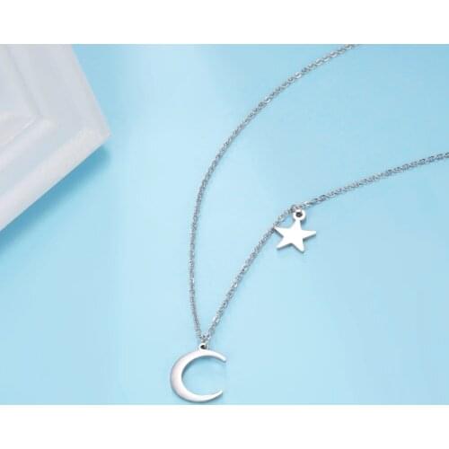 Teamer Romantic Moon Star Necklace for Women Girls Stainless Steel Choker Silver Color Pendant Necklace Female Fashion Jewelry