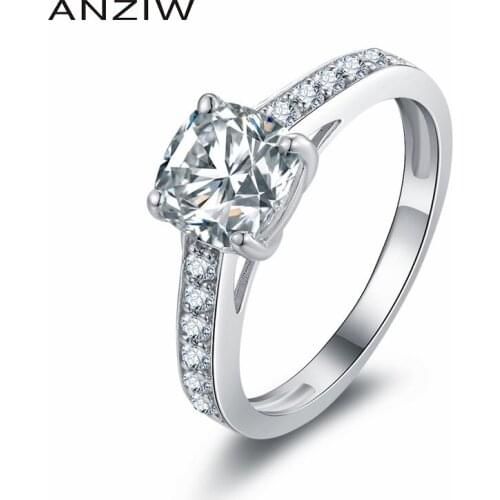 ANZIW Luxury 1.5 Carat Cushion Cut Ring Sona Women 925 Sterling Silver Engagement Rings Wedding Ring Bridal Band Lovers Gifts
