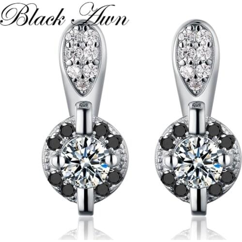 New Romantic 925 Sterling Silver Jewelry Engagement Stud Earrings for Women Black&White Earring T030