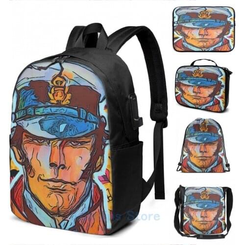 Funny Graphic print Corto Maltese USB Charge Backpack men School bags Women bag Travel laptop bag