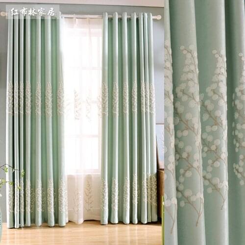 Customized Curtains Green Velvet Linen Blackout Curtains for Living Room Floral Embroidered Window Curtains for Bedroom