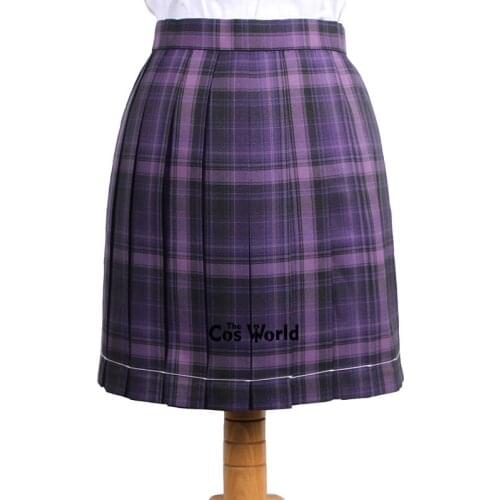 [Dark Violet] Girls Japanese Summer High Waist Pleated Plaid Skirts For JK School Uniform Students Cloths