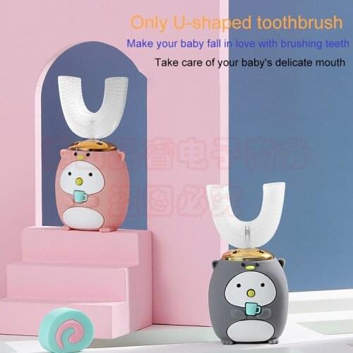 Comfortable U-shaped electric toothbrush, small soft brush head 3-12 years old baby smart rechargeable waterproof toothbrush