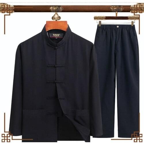 Vintage Men Uniform Autumn New Kung Fu Set Chinese Style Wu Shu Suit Cotton Linen Tai Chi Clothing Plus Size