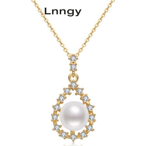 Lnngy Vintage 14K Gold Filled Pendant Necklace 9.5-10mm Natural Freshwater Pearl Necklace Women Anniversary Engagement Jewelry