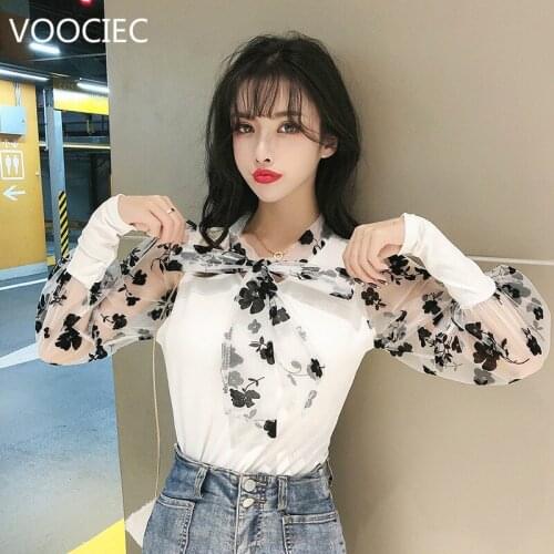 VOOCIEC Blouses With Bow