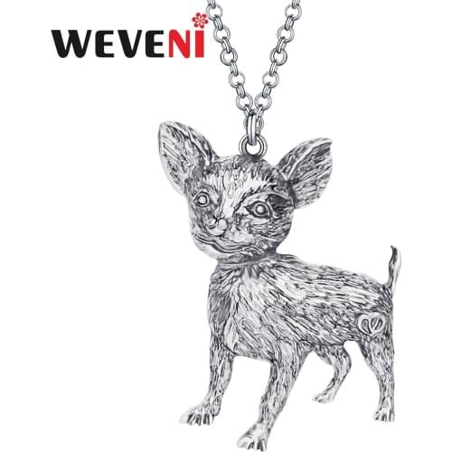 WEVENI Alloy Plated Antique Silver Chihuahua Dog Necklace Pendant Cute Animal Pets Jewelry For Kid Girls Trendy Gift Jewellery
