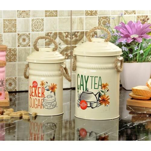 Yildiray Metal Tea Candy Bucket White 2-up Storage Container Cream