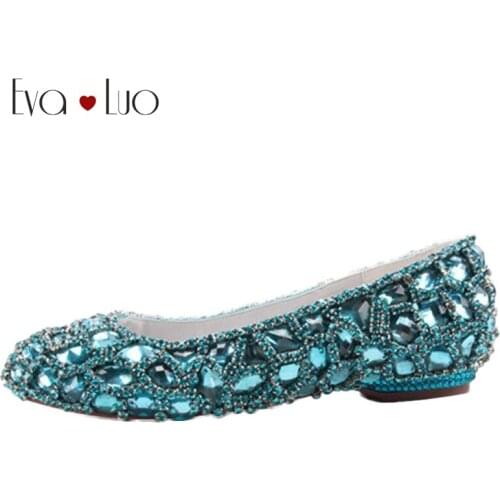 CHS217 Luxury Customize Handmade Crystal Turquoise Flat Bridal Wedding Shoes Women Flat Shoes Big Size DHL Fast Shipping