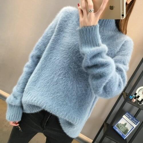 Pullover Sweater Women Casual Solid Color Mohair Round Neck Fashion Autumn And Winter New Loose Hot Sweaters Vestidos LXJ750