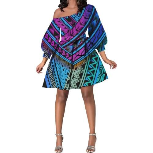 Hycool Princess Puffy Sleeve Sexy Off Shoulder Birthday Mini Dress Polynesian Tribal Gradient Stripe Summer Short Bow Hot Dress