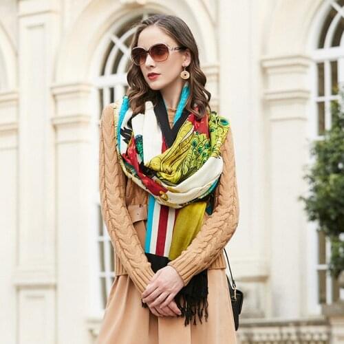 100% Wool Square Head Scarves Women Elegant Lady Carf And Warm Shawl Long Animal Print Stoles Bandana Scarf Hijab Beach Blanket