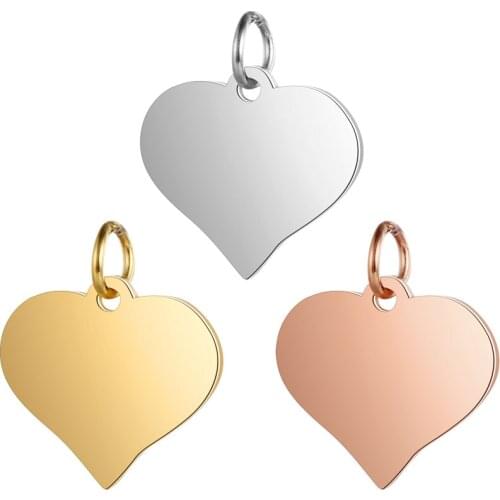 5pcs/lot 100% Stainless Steel Mirror Polished 15-17mm Heart Tag Charm Pendant for Bracelet Necklace DIY Jewelry Making Charms