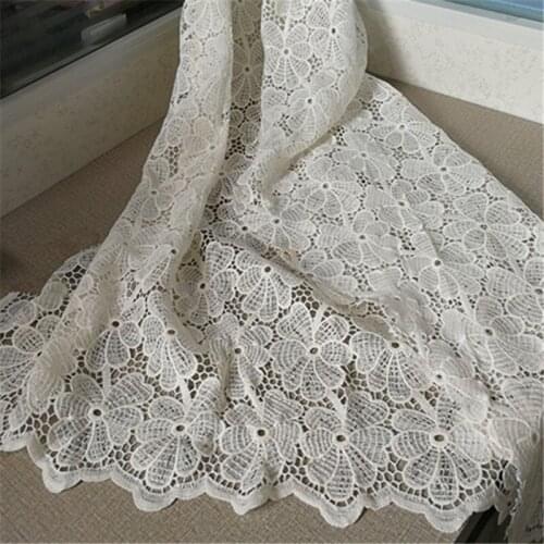 5yards Nigerian Flower Lace Fabrics For Wedding Dress High Quality White African Embroidery Guipure Milk Silk Cord Lace Fabric