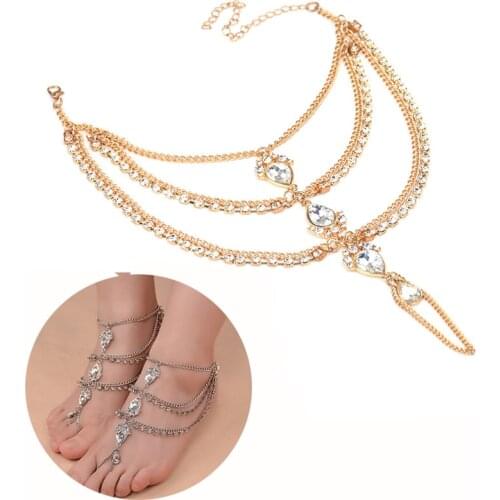2pcs Barefoot Sandals Anklet Chain with Toe Ring for Women Ladys Beach Wedding Foot Jewelry Party Accessories