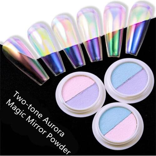 Two Color Solid Mirror Nail Powder Glitter Dust Holographic Neon Nails Art UV Gel Polish Chrome Pigment Nail Art Decorations