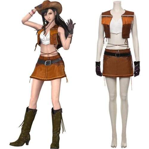 Final Cosplay Fantasy VII Remake Tifa Lockhart Cosplay Costume The Cowboy Suit Halloween Carnival Costumes