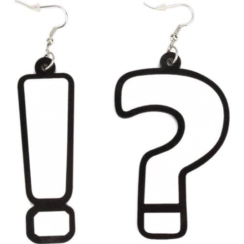 Creative Question Mark Exclamation Point Asymmetric Earrings Black and White Color Bright Earrings for Women Gift Jewelry