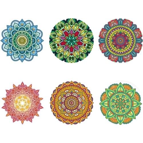 Round Natural Cork Coasters Heat Resistant Placemat Mandala Pattern Mats Tabletop Protection Cocktail Coffee Drink Coasters Set