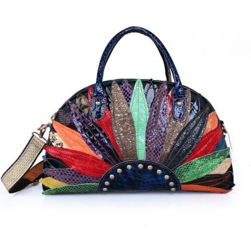Fashion Genuine Leather Women Big Tote Bag 2021 Winter Colorful Patchwork Sheepskin Handbag Large Capacity Ladies Shoulder Bags